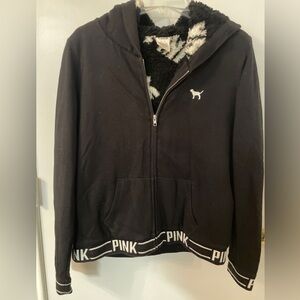 PINK Victoria’s Secret black hoodie with Sherpa lining L